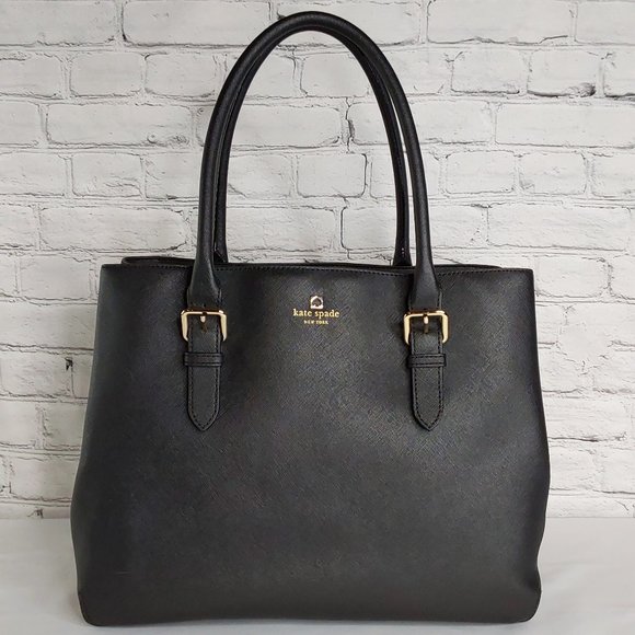 KATE SPADE SAFFIANO LEATHER ADJUSTABLE BUCKLE STRAP LARGE SHOULDER  BAG ONYX - Picture 2 of 16